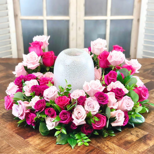 Pink Rose Garden - Sympathy Cremation Wreath